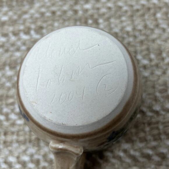 VINTAGE CLOUDS FOLSOM STUDIO Pottery Mug Floral Signed Hand Thrown Earth Tones - Picture 6 of 9